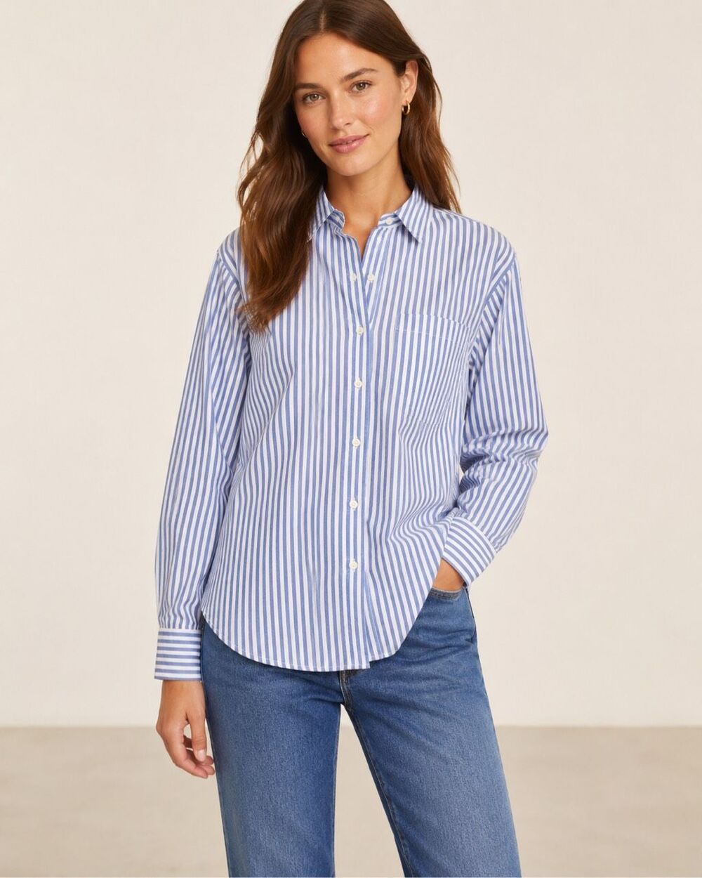 J.Crew Size L Blue White Striped Cotton Button Down Shirt Long Sleeve Officewear